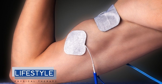 bicep with muscle stimulation patches